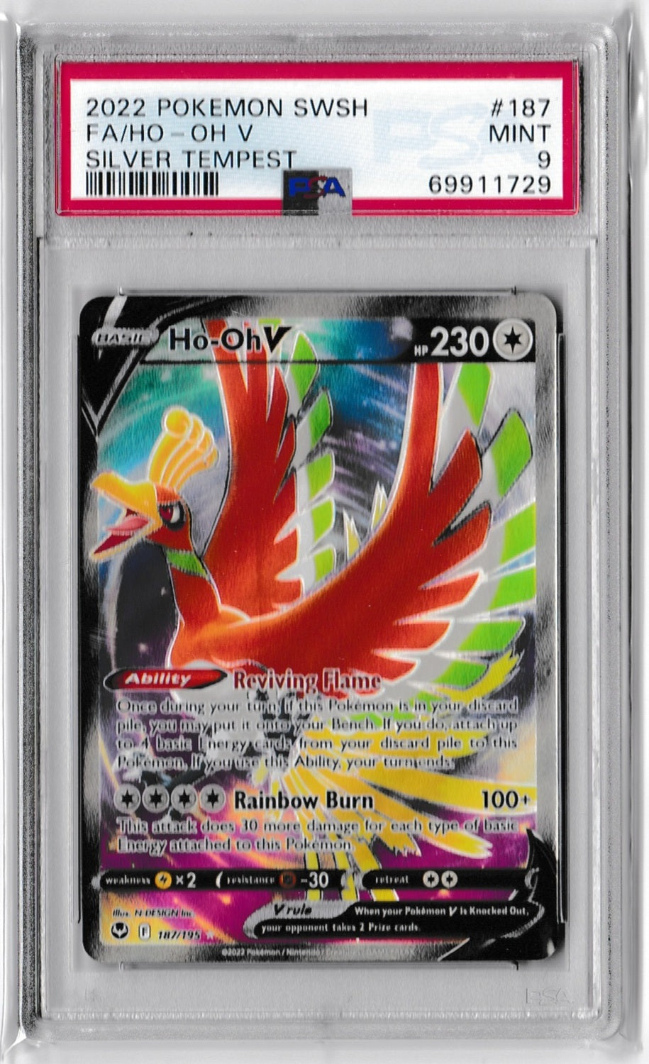 Pokemon Sword and Shield Silver Tempest 187 Full Art/HO-Oh V MINT 9