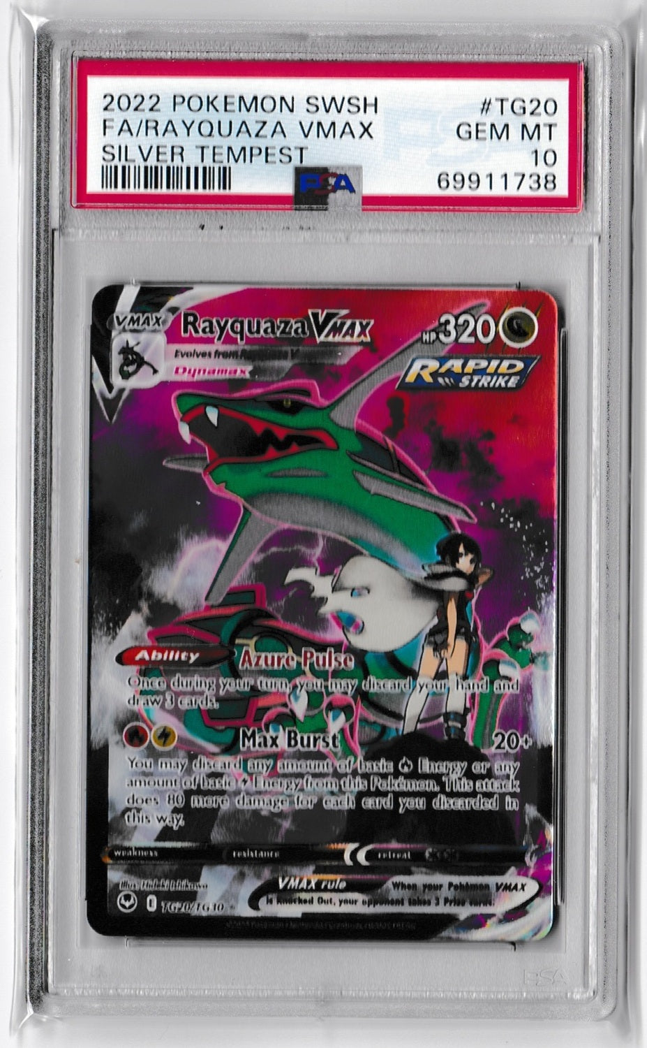 Pokemon Sword and Shield Silver Tempest TG20 Full Art/Rayquaza Vmax GEM MINT 10