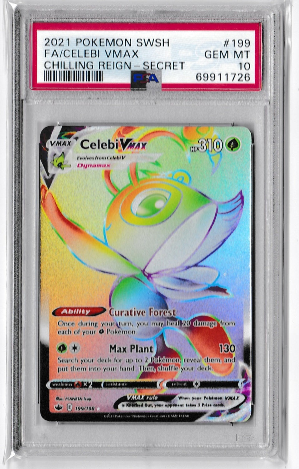 Pokemon Sword & Shield Chilling Reign 199 Full Art/Celebi Vmax Secret GEM MINT 10