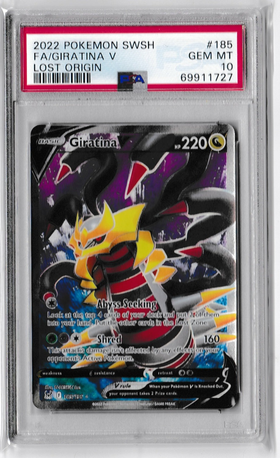 Pokemon Sword and Shield Lost Origin 185 Full Art/Giratina V GEM MINT 10