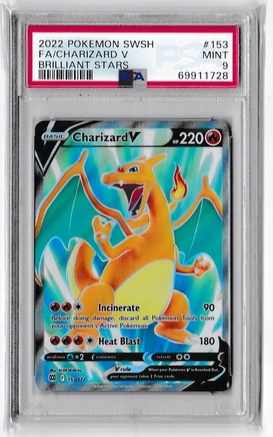 Pokemon Sword and Shield Brilliant Stars 153 Full Art/Charizard V PSA MINT 9