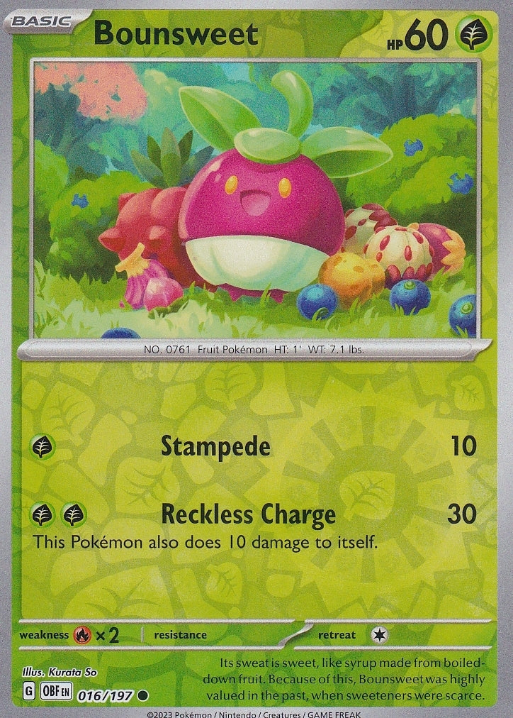 Scarlet & Violet Obsidian Flames 016/197 Bounsweet Reverse Holo