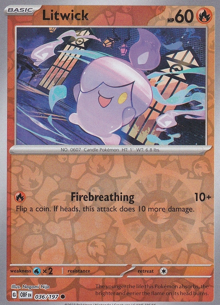 Scarlet & Violet Obsidian Flames 036/197 Litwick Reverse Holo