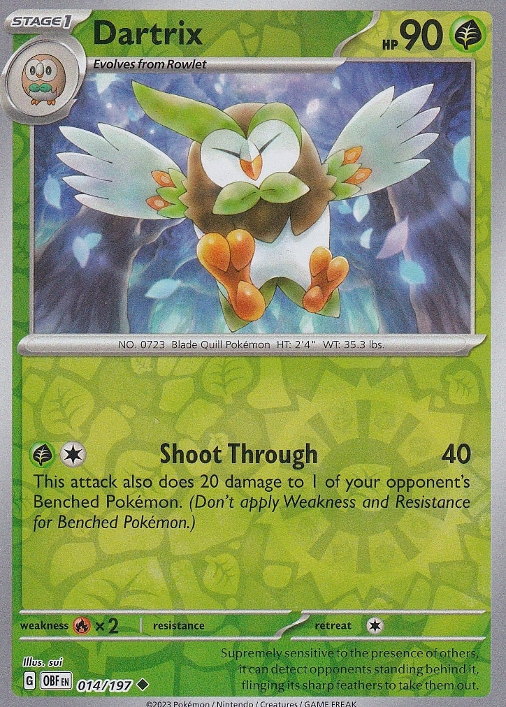 Scarlet & Violet Obsidian Flames 014/197 Dartrix Reverse Holo