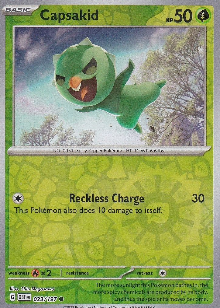 Scarlet & Violet Obsidian Flames 023/197 Capsakid Reverse Holo