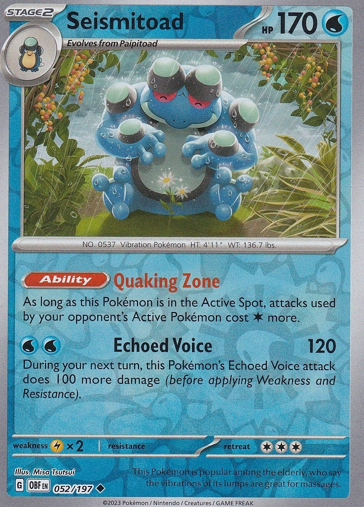 Scarlet & Violet Obsidian Flames 052/197 Seismitoad Reverse Holo