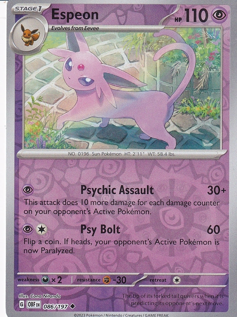 Scarlet & Violet Obsidian Flames 086/197 Espeon Reverse Holo