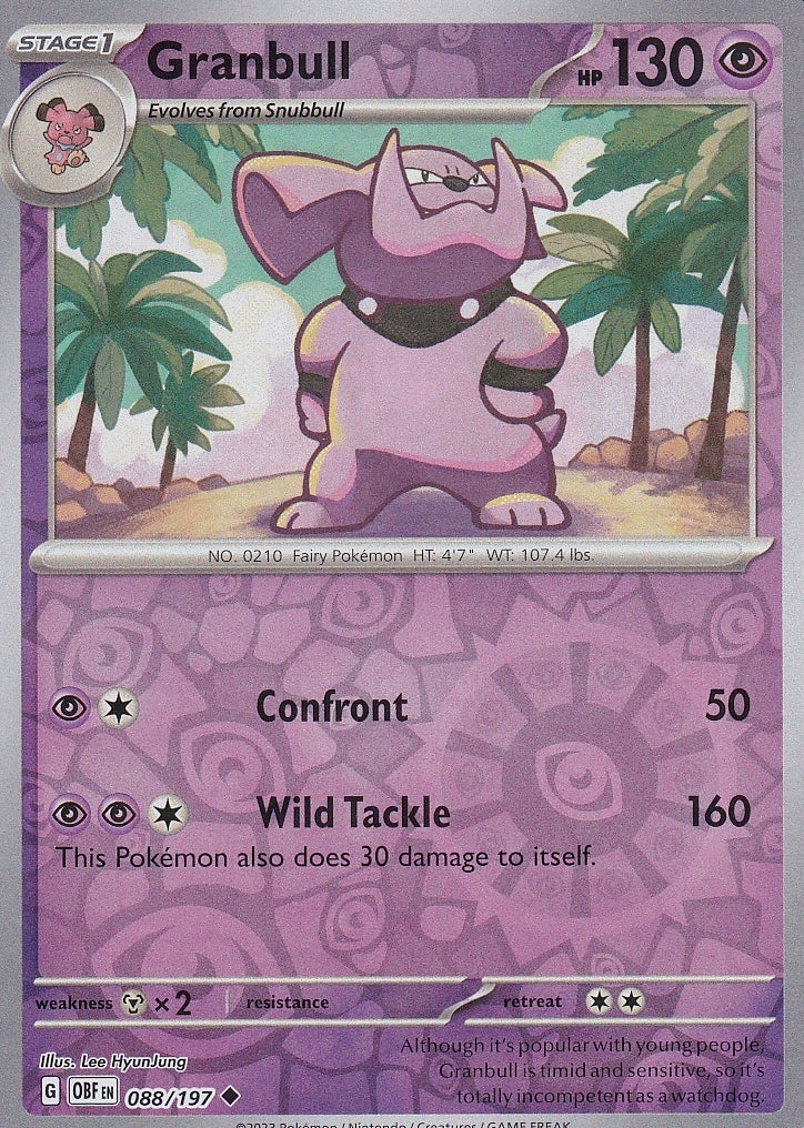 Scarlet & Violet Obsidian Flames 088/197 Granbull Reverse Holo
