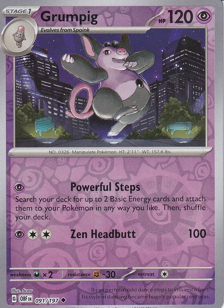 Scarlet & Violet Obsidian Flames 091/197 Grumpig Reverse Holo