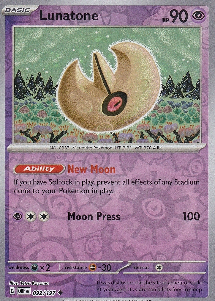 Scarlet & Violet Obsidian Flames 092/197 Lunatone Reverse Holo
