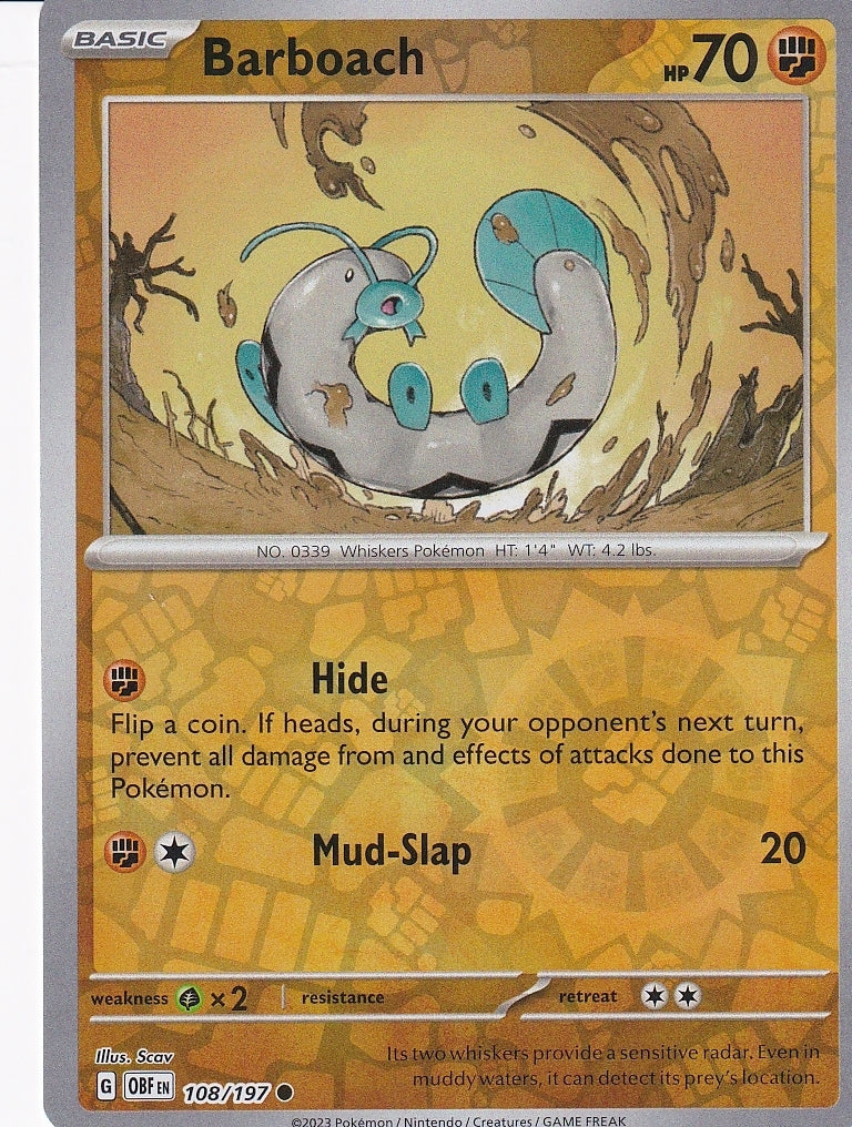 Scarlet & Violet Obsidian Flames 108/197 Barboach Reverse Holo