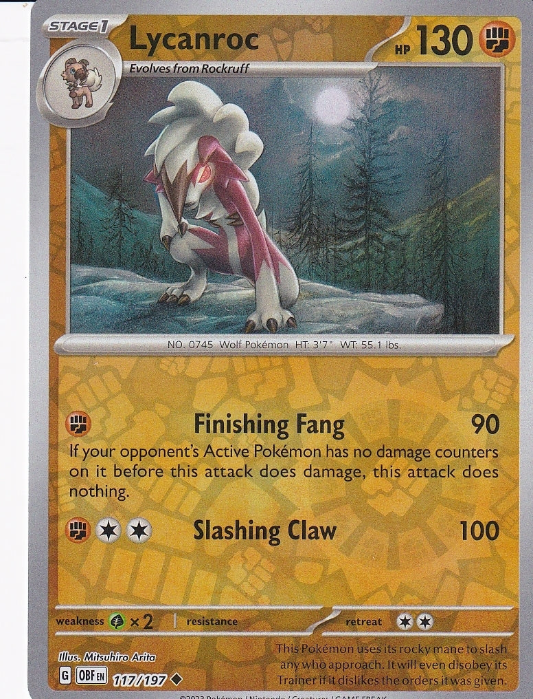 Scarlet & Violet Obsidian Flames 117/197 Lycanroc Reverse Holo