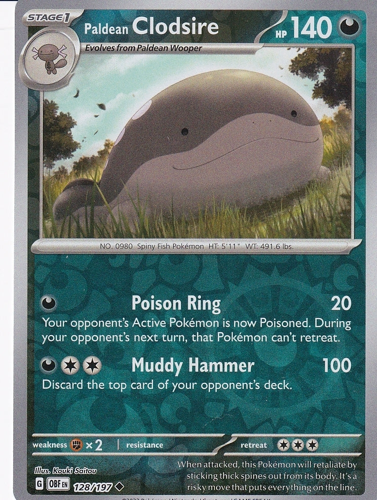 Scarlet & Violet Obsidian Flames 128/197 Paldean Clodsire Reverse Holo