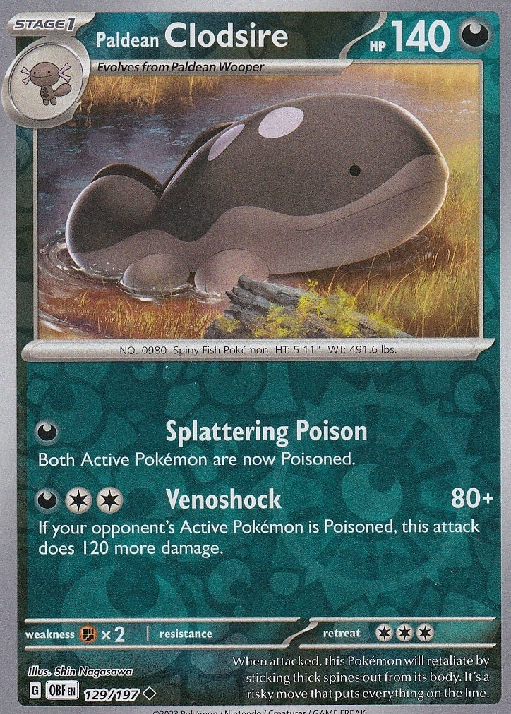 Scarlet & Violet Obsidian Flames 129/197 Paldean Clodsire Reverse Holo