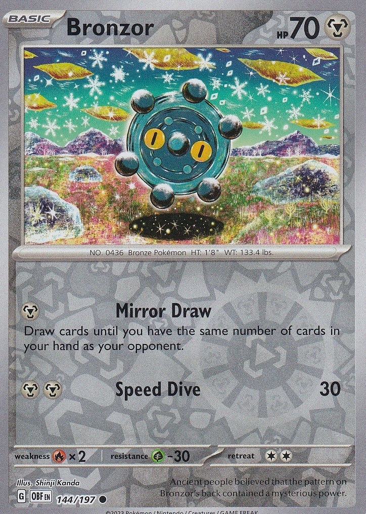 Scarlet & Violet Obsidian Flames 144/197 Bronzor Reverse Holo