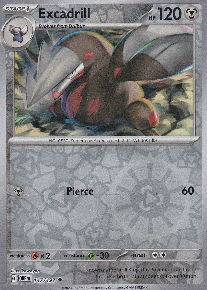 Scarlet & Violet Obsidian Flames 147/197 Excadrill Reverse Holo