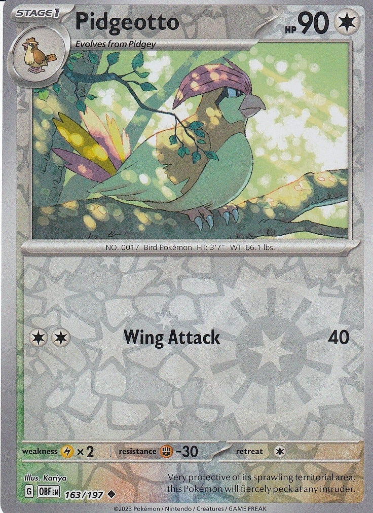 Scarlet & Violet Obsidian Flames 163/197 Pidgeotto Reverse Holo