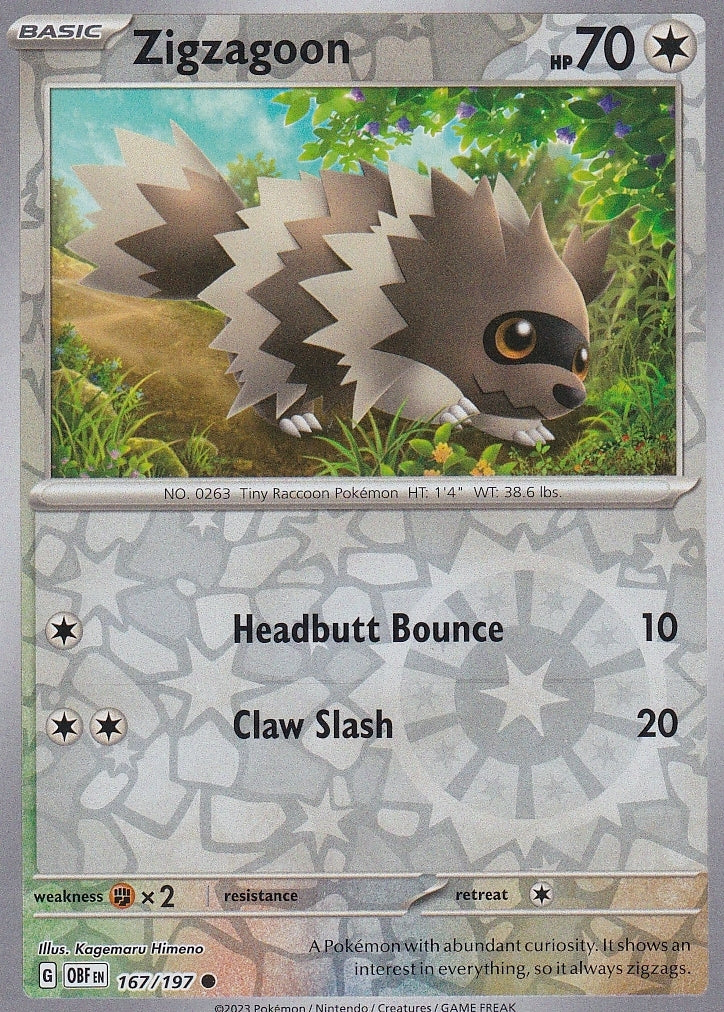 Scarlet & Violet Obsidian Flames 167/197 Zigzagoon Reverse Holo