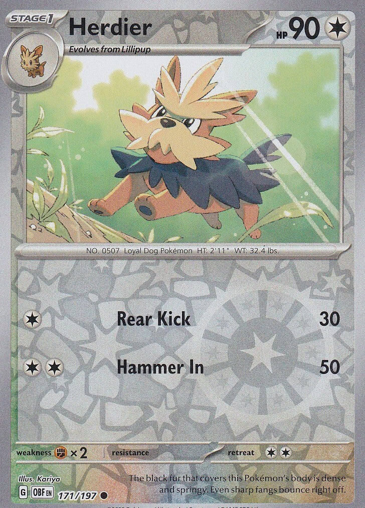 Scarlet & Violet Obsidian Flames 171/197 Herdier Reverse Holo