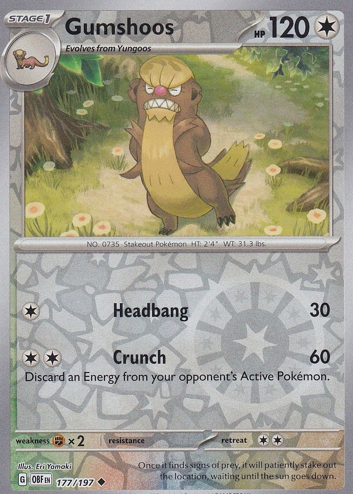 Scarlet & Violet Obsidian Flames 177/197 Gumshoos Reverse Holo