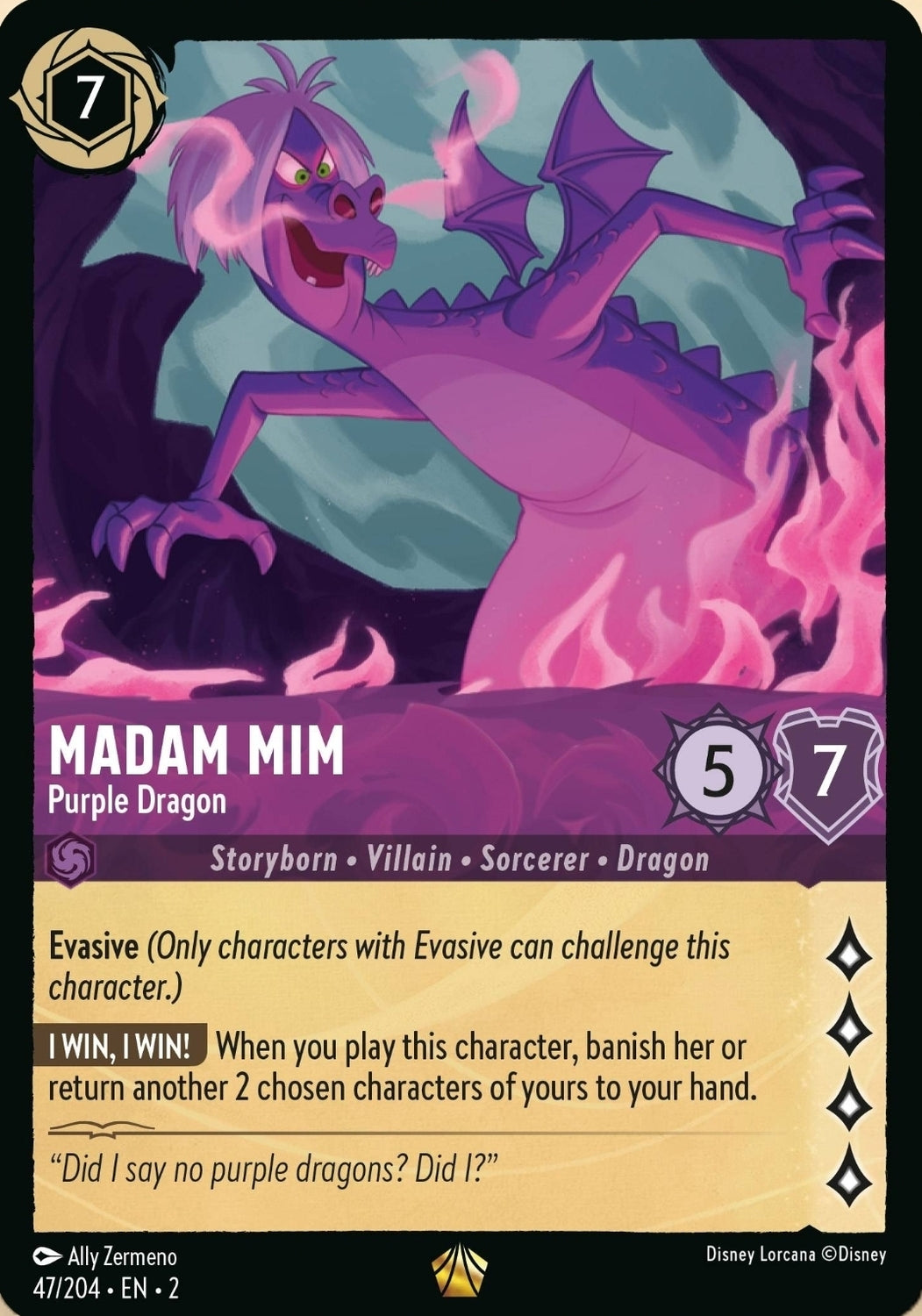 Disney Lorcana Rise Of The Floodborn 047/204 MADAM MIM Purple Dragon