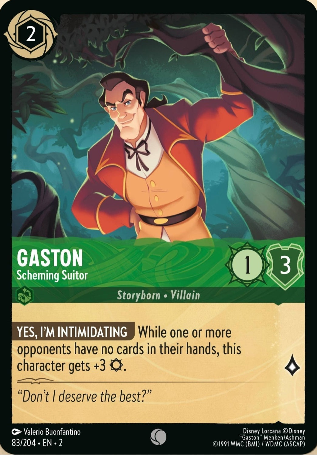 Disney Lorcana Rise Of The Floodborn 083/204 GASTON Scheming Suitor