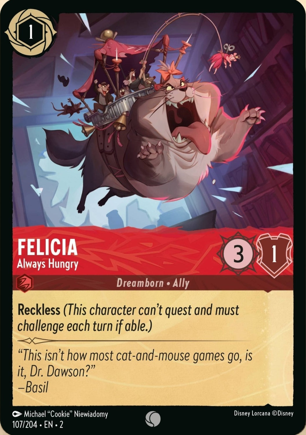 Disney Lorcana Rise Of The Floodborn 107/204 FELICIA Always Hungry