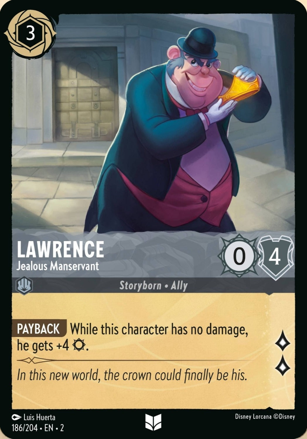 Disney Lorcana Rise Of The Floodborn 186/204 LAWRENCE Jealous Manservant