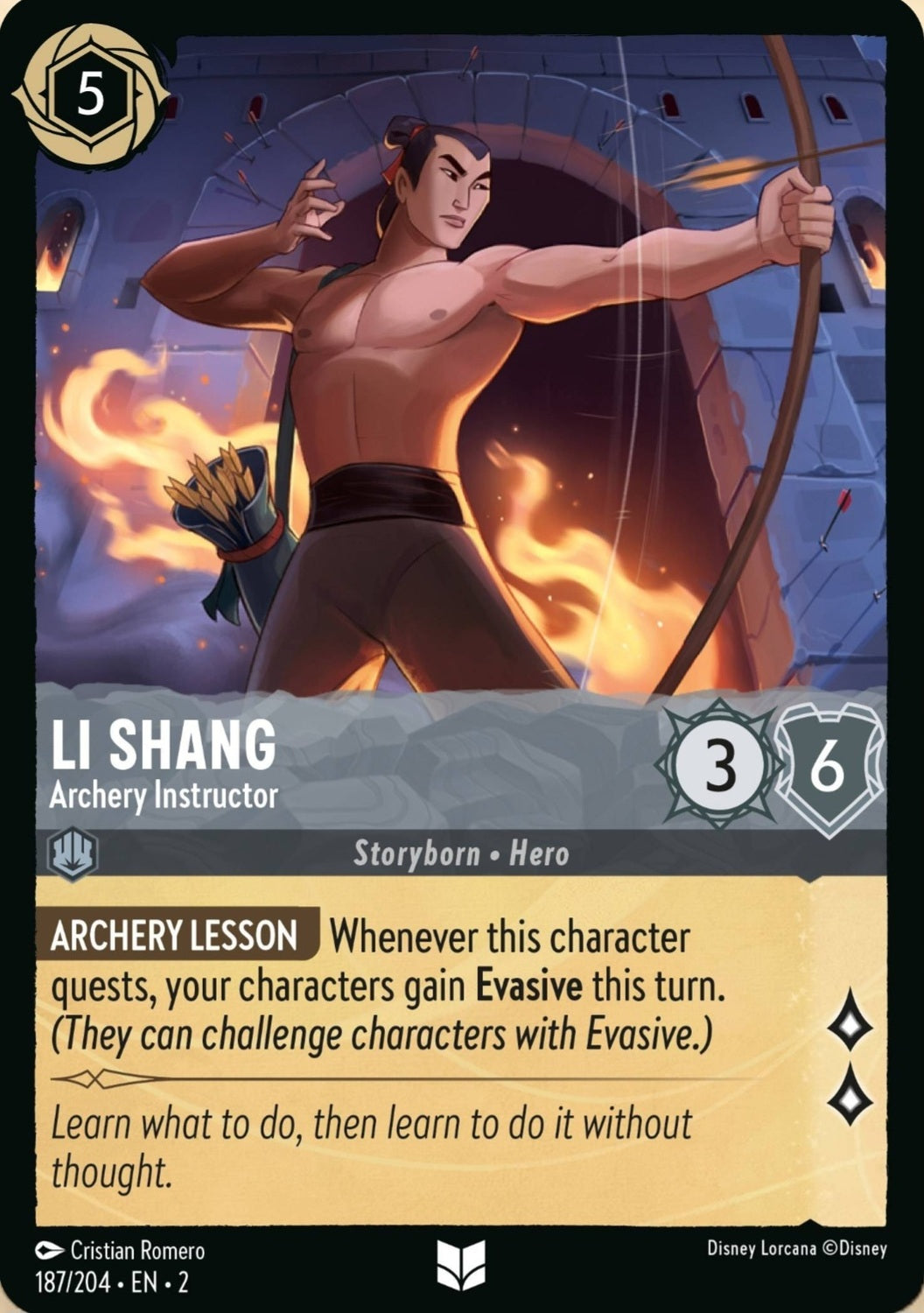 Disney Lorcana Rise Of The Floodborn 187/204 LI SHANG Archery Instructor