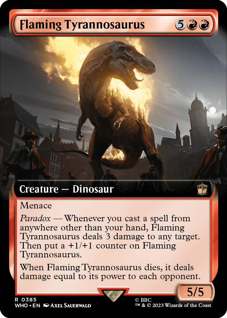 MTG Doctor Who 0385 Flaming Tyrannosaurus (Extended Art Foil)