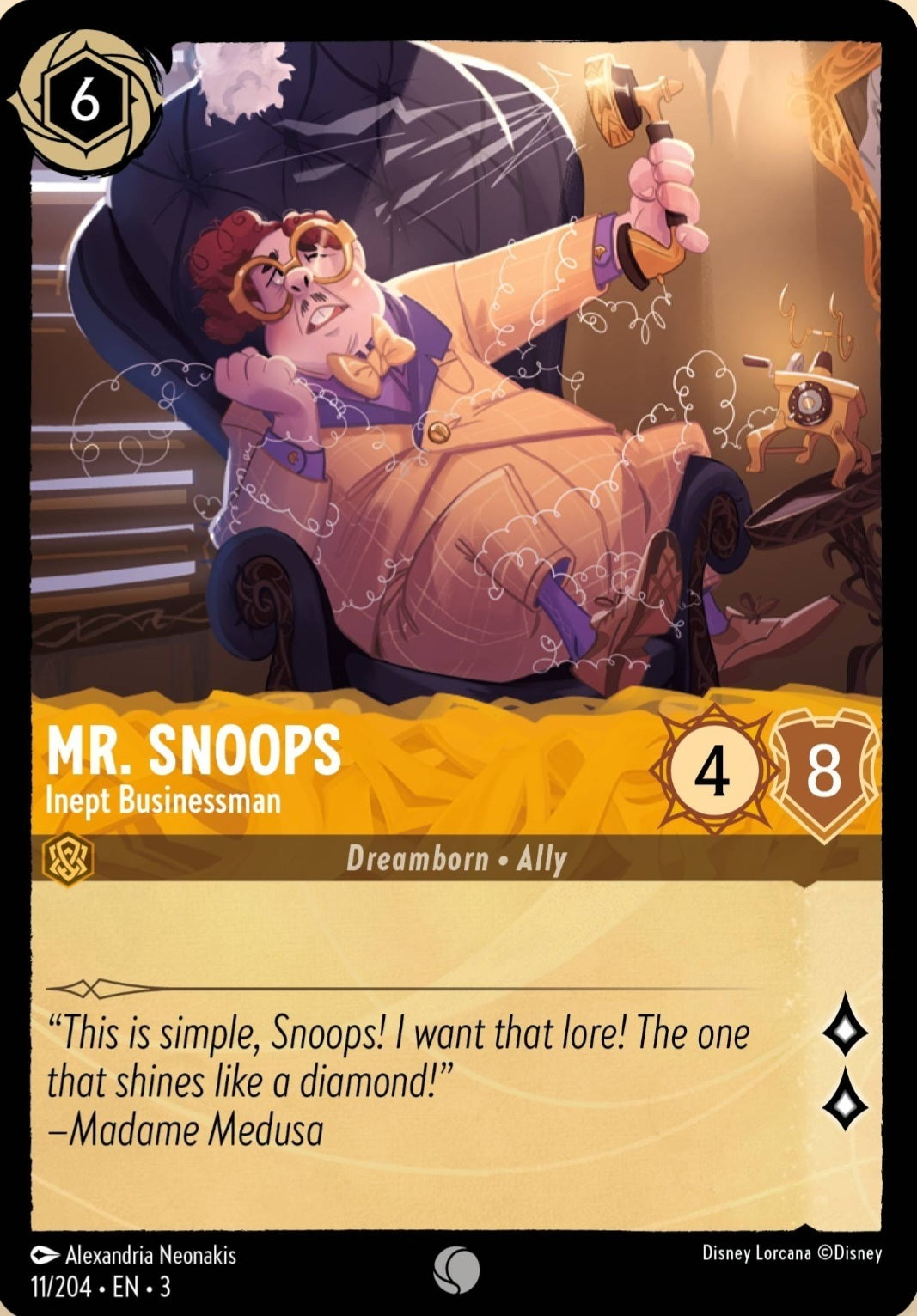 Disney Lorcana Into The Inklands 011/204 MR. SNOOPS Inept Businessman