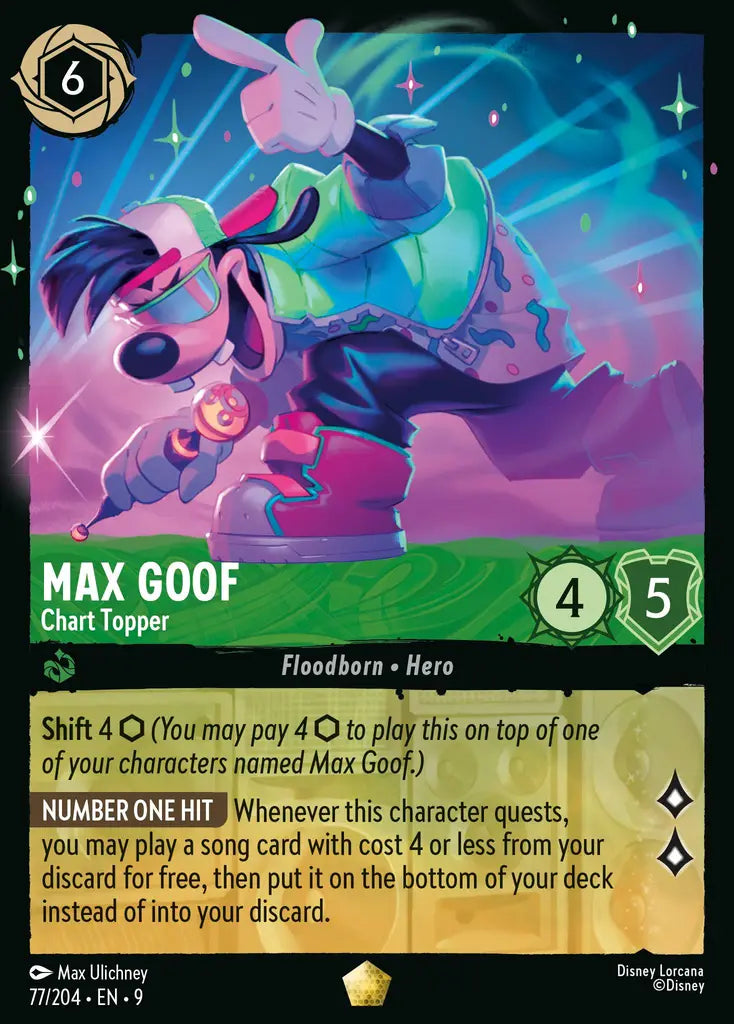 Disney Lorcana Fabled 077/204 Max Goof - Chart Topper