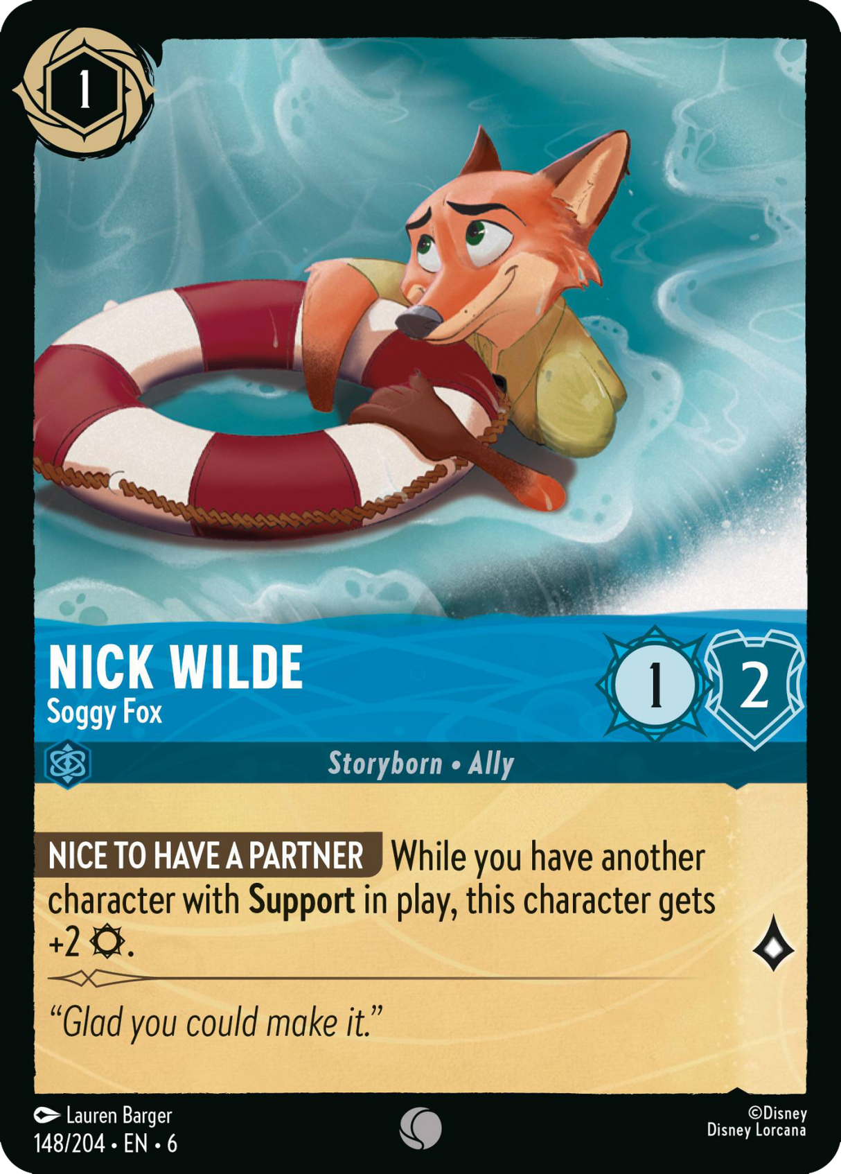 Disney Lorcana Azurite Sea 148/204 Nick Wilde - Soggy Fox Foil