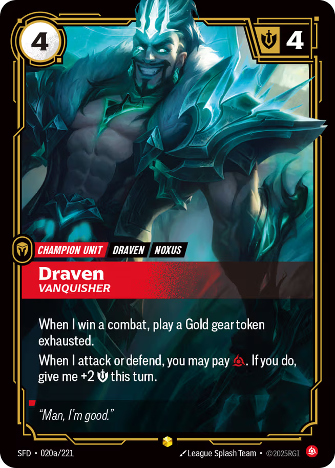 Riftbound: League of Legends TCG Spiritforged 020a/221 Draven, Vanquisher Alternative Art
