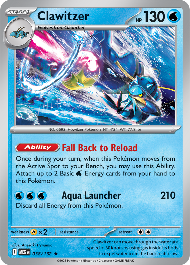 Mega Evolution 038/132 Clawitzer Reverse Holo