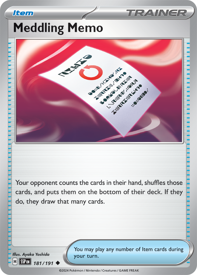 Scarlet & Violet Surging Sparks 181/191 Meddling Memo Reverse Holo