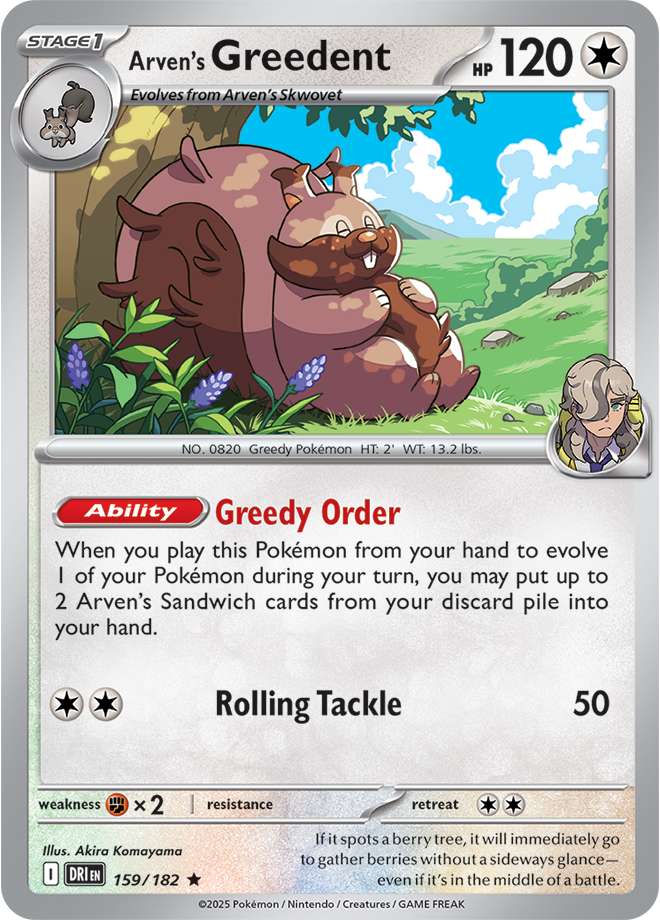 Scarlet & Violet Destined Rivals 159/182 Arven’s Greedent Reverse Holo