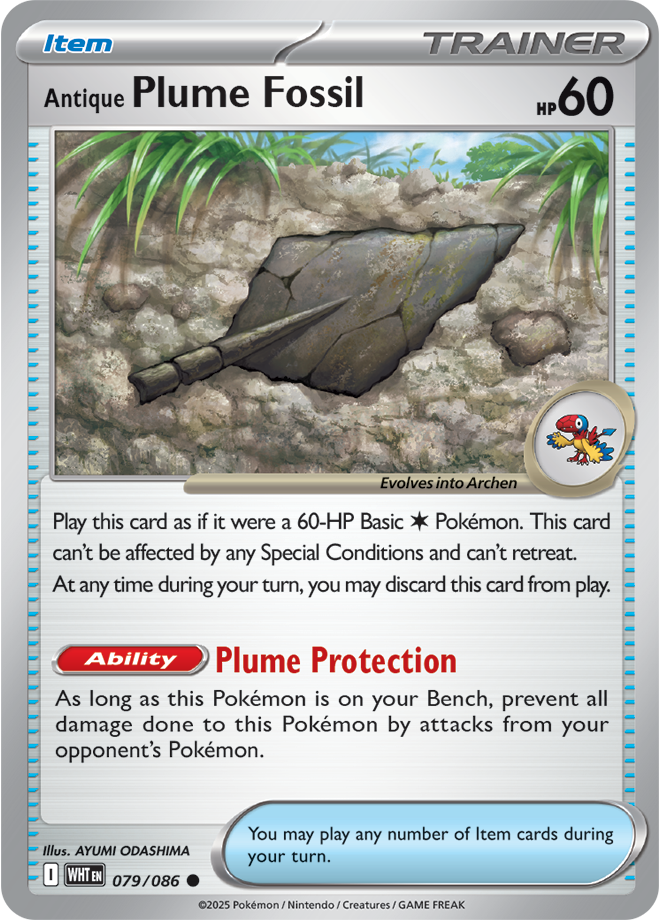 Scarlet & Violet White Flare 079/086 Antique Plume Fossil Poke Ball Reverse Holo