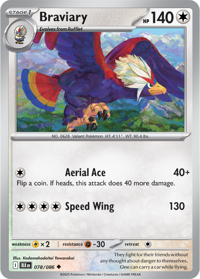 Scarlet & Violet Black Bolt 078/086 Braviary Reverse Holo