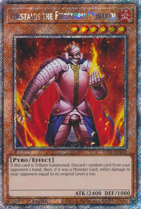 Quarter Century Bonanza RA03-EN143 Thestalos the Firestorm Monarch Platinum Secret Rare