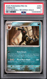 2025 POKEMON PRE EN-PRISMATIC EVOLUTIONS #059 UMBREON MASTER BALL REVERSE HOLO PSA 9
