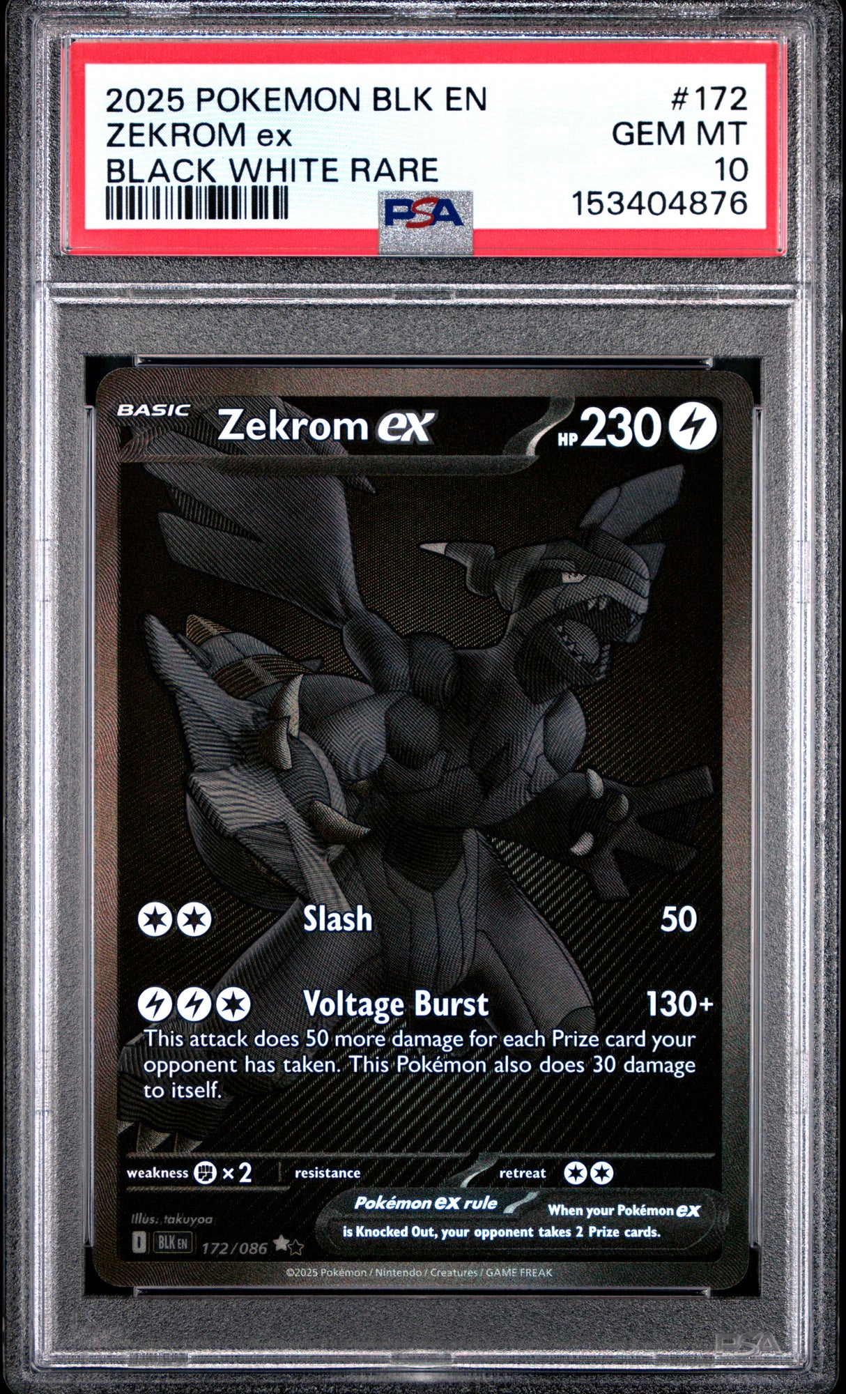 2025 POKEMON BLK EN-BLACK BOLT #172 ZEKROM ex BLACK WHITE RARE PSA 10