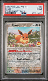 2025 POKEMON PRE EN-PRISMATIC EVOLUTIONS #074 EEVEE POKEMON DAY 2025 PSA 9