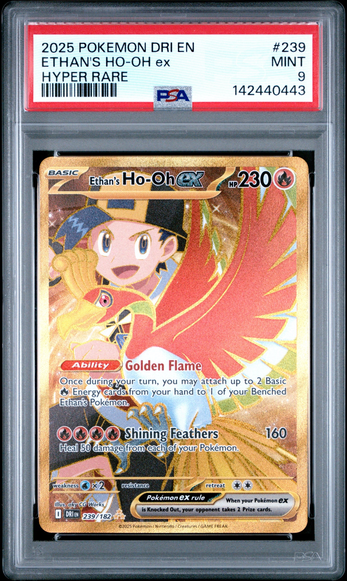 2025 POKEMON DRI EN-DESTINED RIVALS #239 ETHAN'S HO-OH ex HYPER RARE PSA 9