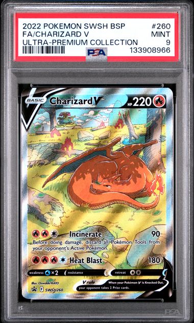 2022 POKEMON SWSH BLACK STAR PROMO #260 FA/CHARIZARD V ULTRA-PREMIUM COLLECTION PSA 9