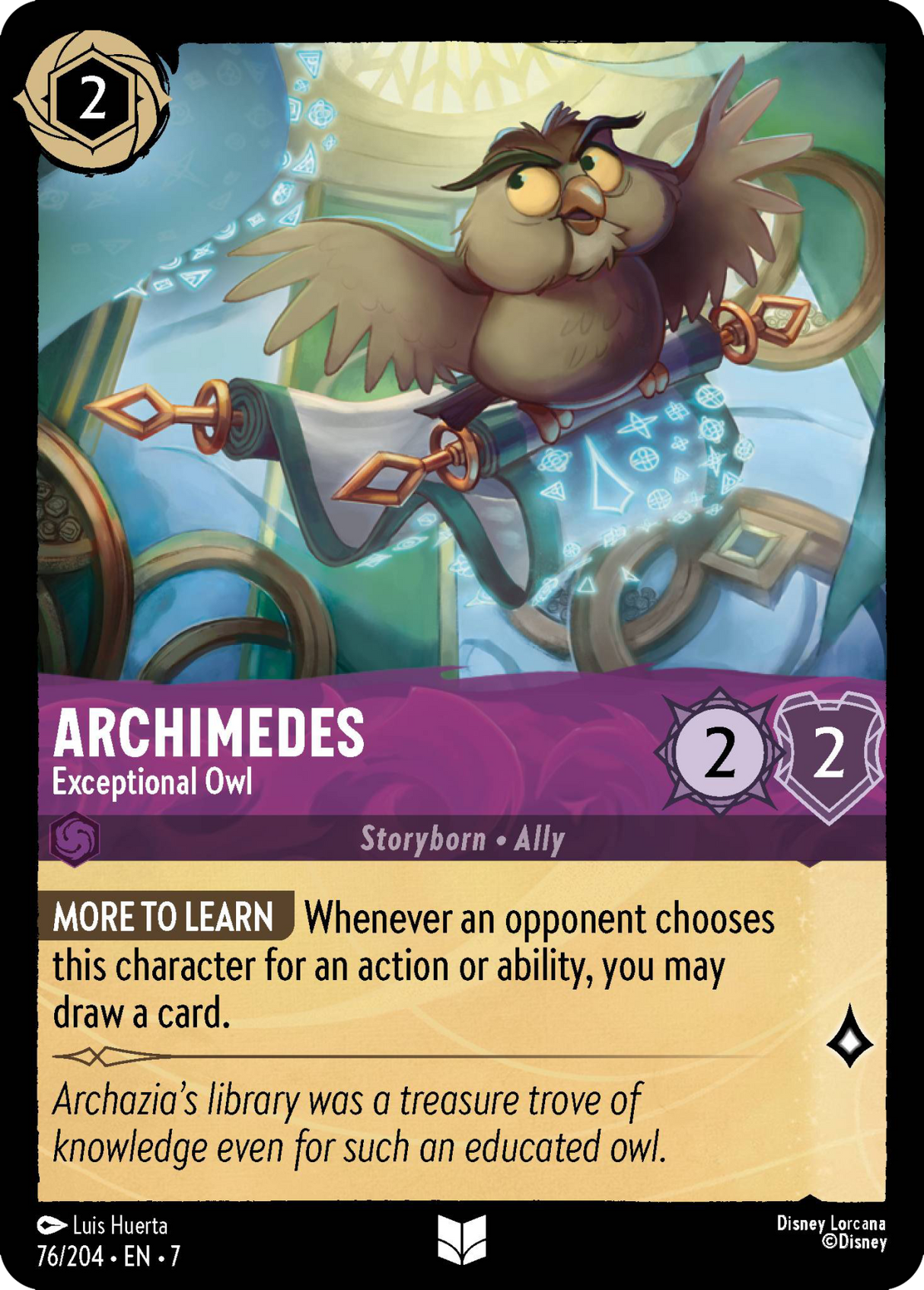 Disney Lorcana Archazia's Island 076/204 Archimedes - Exceptional Owl Foil
