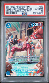 2024 ONE PIECE OP07-500 YEARS IN THE FUTURE #073 DONQUIXOTE DOFLAMINGO SPECIAL ALTERNATE ART PSA 10