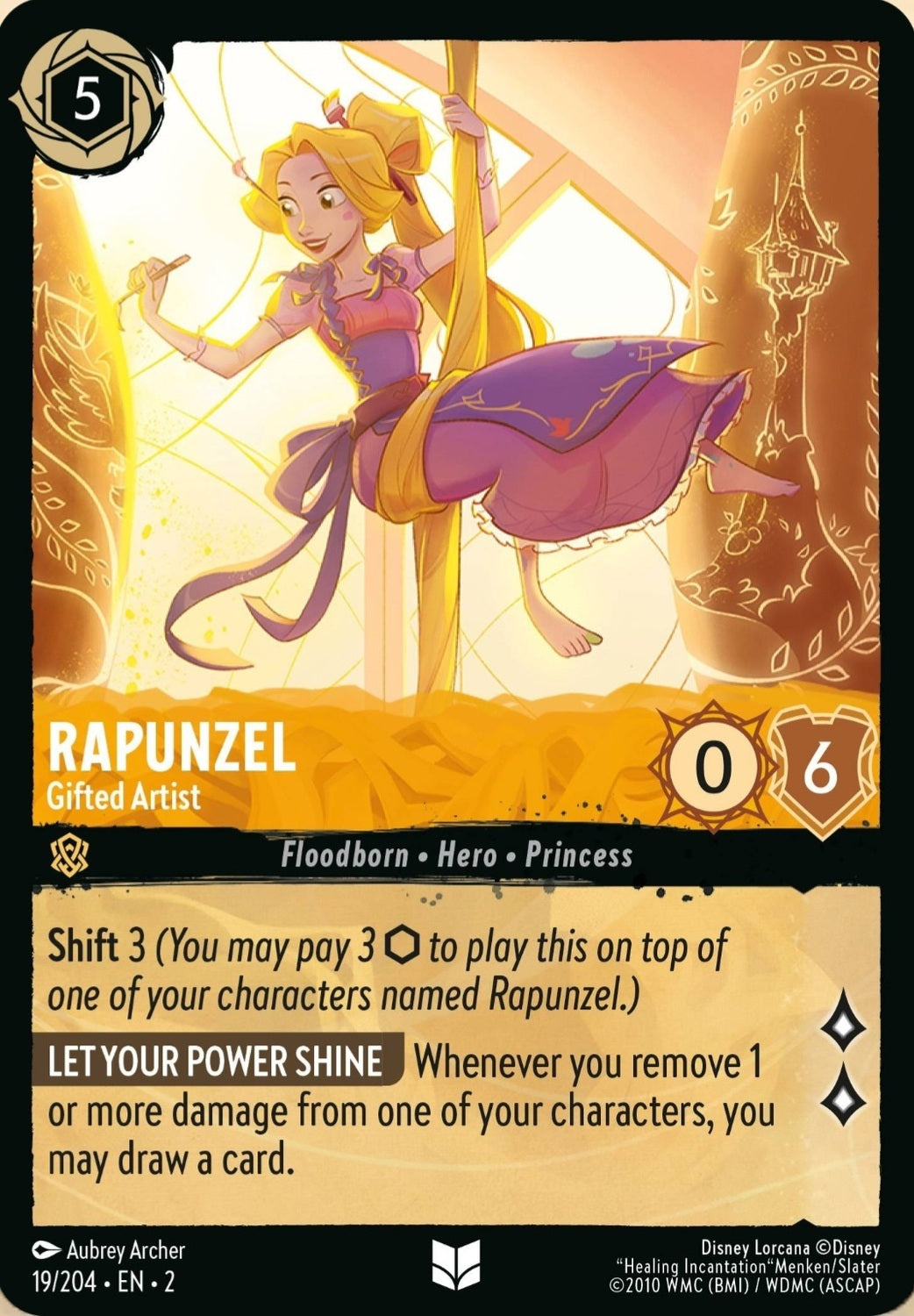 Disney Lorcana Rise Of The Floodborn 019/204 RAPUNZEL Gifted Artist