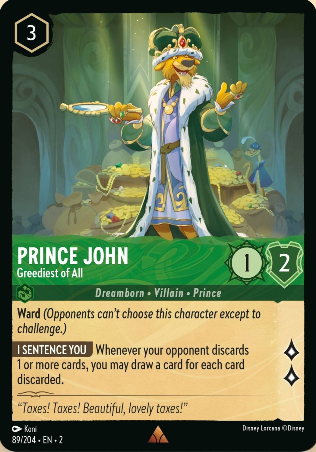 Disney Lorcana Rise Of The Floodborn 089/204 PRINCE JOHN Greediest of All