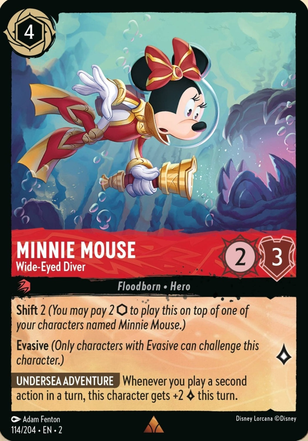 Disney Lorcana Rise Of The Floodborn 114/204 MINNIE MOUSE Wide-Eyed Diver
